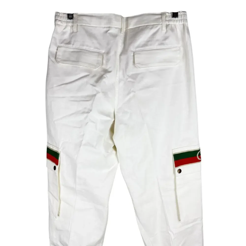 New Gucci Off White Canvas Pressed Cotton Cargo Pants Size 50